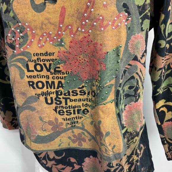 SUSAN LAWRENCE Vintage 90s Y2K Grunge Goth Witchy 3/4 Sleeve Top XL Black - Picture 5 of 11